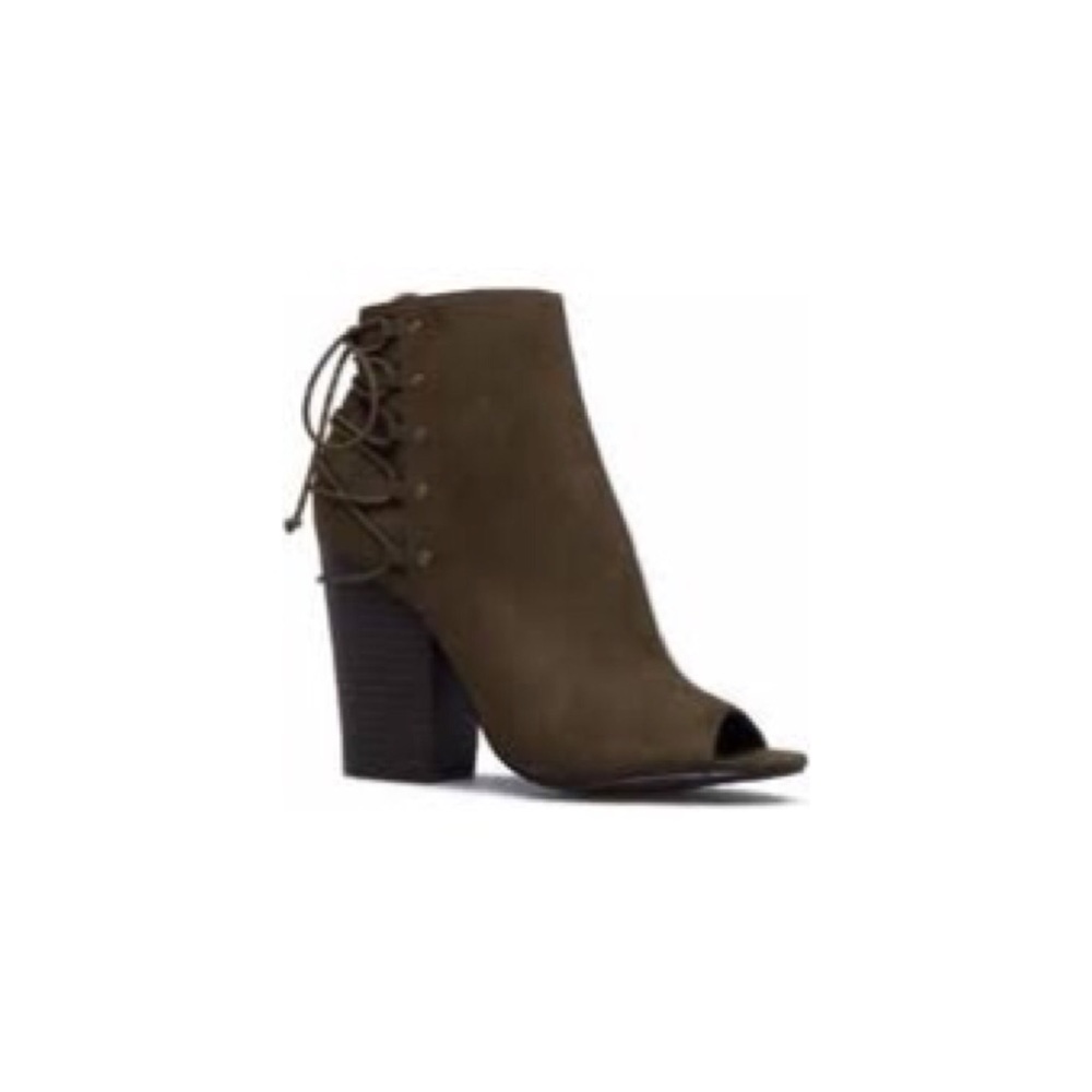 Shoedazzle Allie Chunky Heeled Olive Bootie